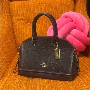 Coach | Embossed, Glittery Dome Satchel in Dark Brown with Gold Hardware